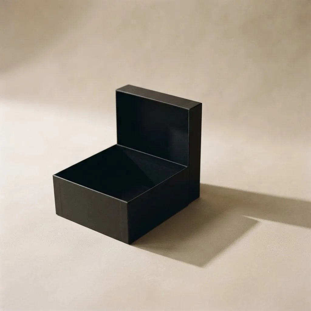 An open empty luxury gift box on a bone studio backdrop